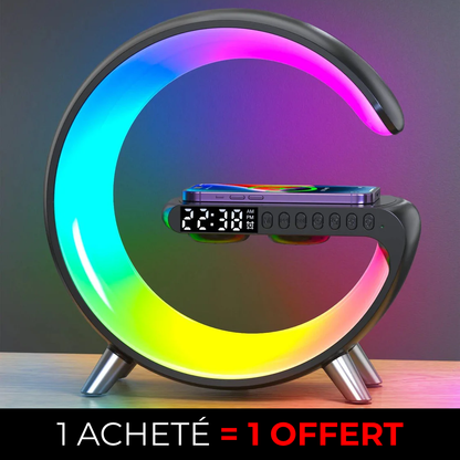 Haut-parleur Bluetooth multifonctionnel - Lumière d'ambiance colorée Chargement sans fil et horloge Machine tout-en-un