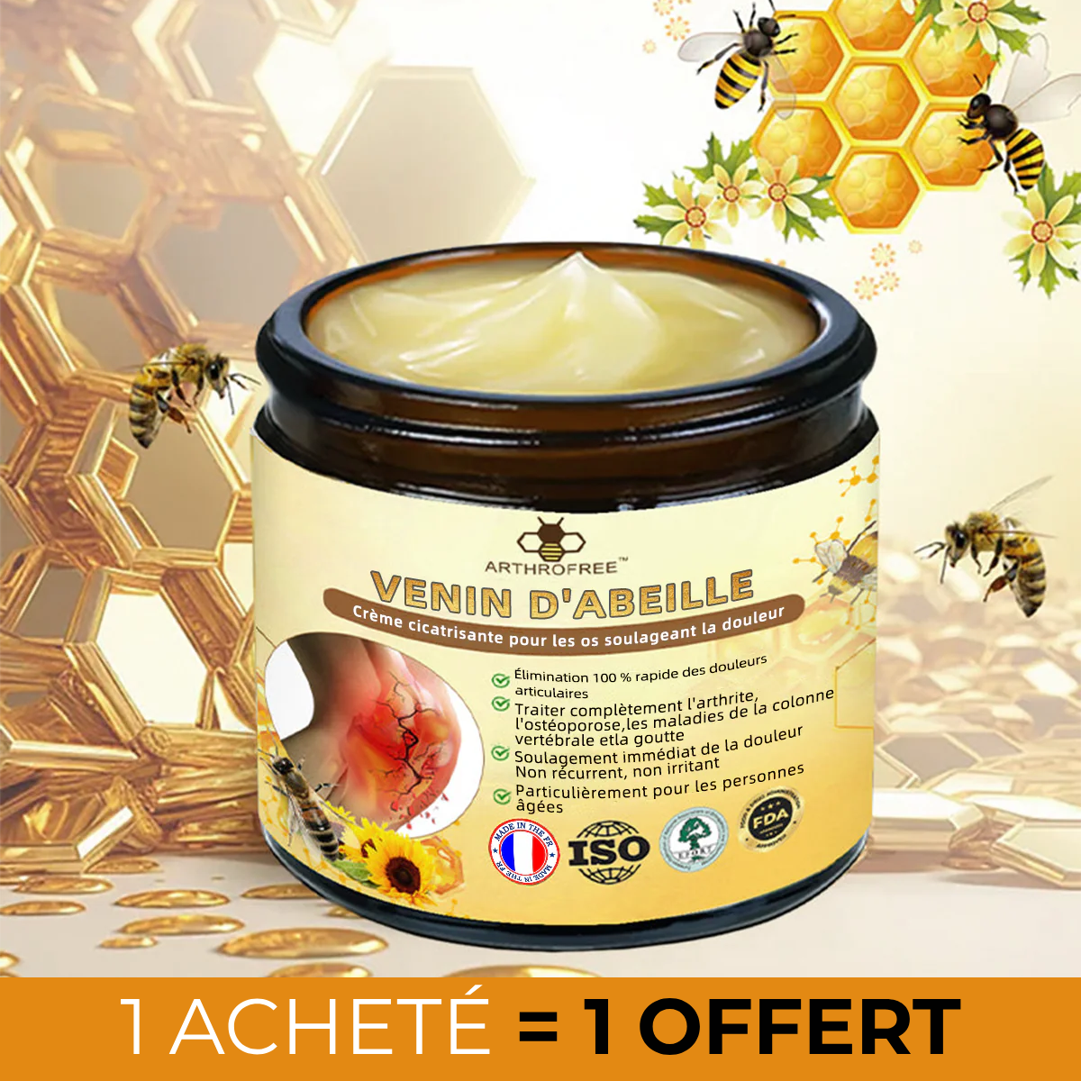 Crème anti-douleur au venin d'abeille pour l'arthrite ArthroFree™